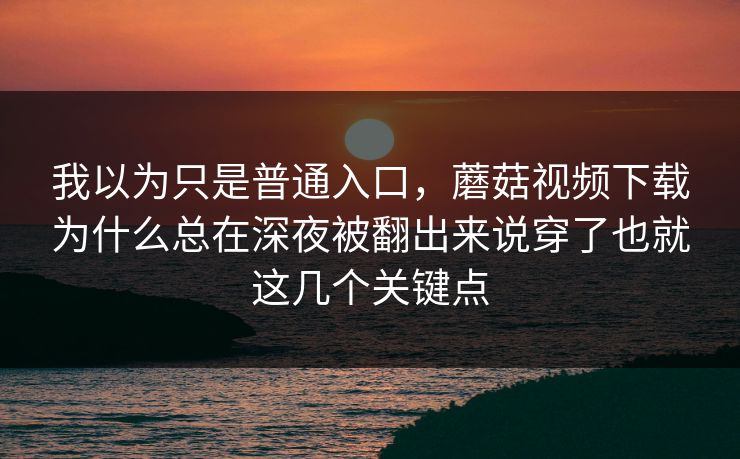 我以为只是普通入口，蘑菇视频下载为什么总在深夜被翻出来说穿了也就这几个关键点