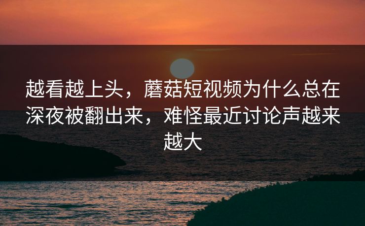 越看越上头，蘑菇短视频为什么总在深夜被翻出来，难怪最近讨论声越来越大
