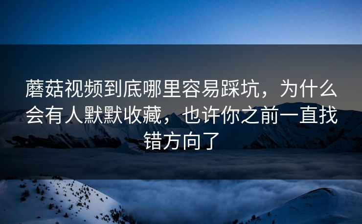 蘑菇视频到底哪里容易踩坑，为什么会有人默默收藏，也许你之前一直找错方向了