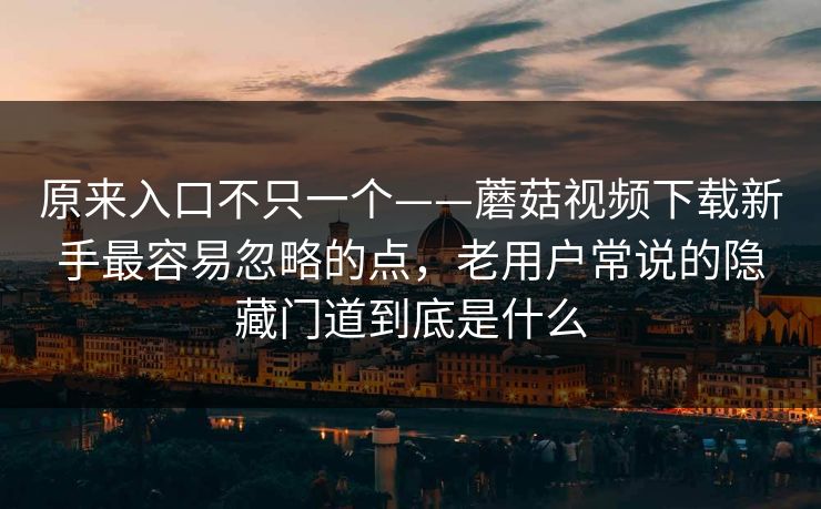 原来入口不只一个——蘑菇视频下载新手最容易忽略的点，老用户常说的隐藏门道到底是什么