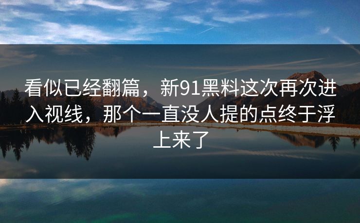 看似已经翻篇，新91黑料这次再次进入视线，那个一直没人提的点终于浮上来了